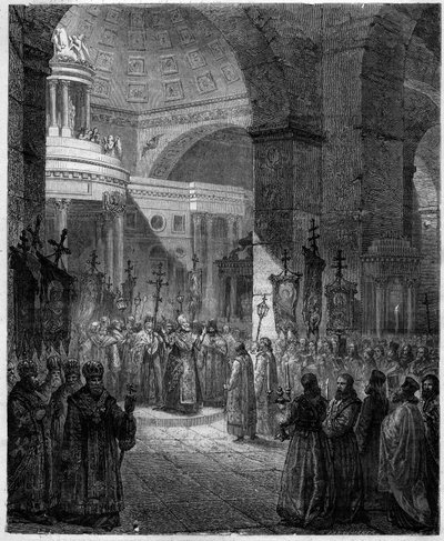 Patriarch Photios of Photius, patriarch van Constantinopel, geleerde en Byzantijns staatsman. Gravure in 