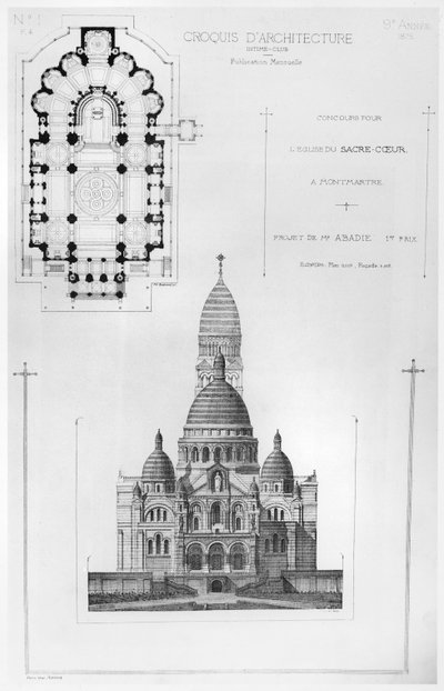 Paul Abadies winnende ontwerp in de Wedstrijd voor het Ontwerp van de Sacré-Coeur in Montmartre, uit Croquis d