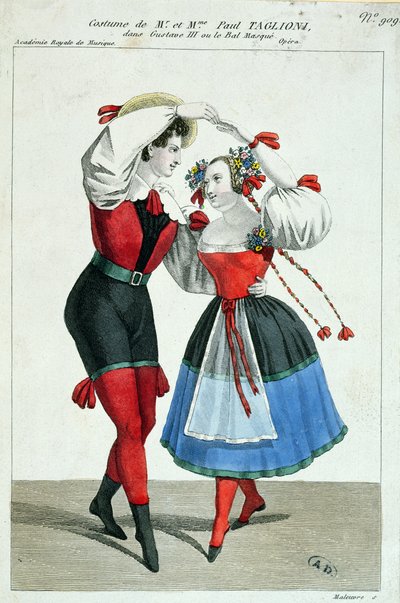 Paul Taglioni en zijn vrouw Anna Galster dansen in Gustave III, ca. 1830 door French School