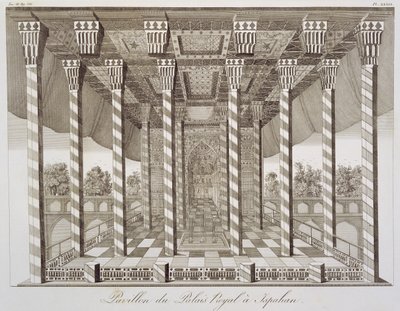 Paviljoen in het Koninklijk Paleis in Isfahan, uit Voyages du Chevalier Chardin en Perse, et autres Lieux d