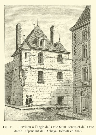 Paviljoen op de hoek van rue Saint-Benoit en rue Jacob, behorend tot de Abdij, Gesloopt in 1850 door French School