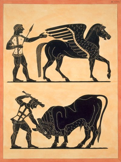 Pegasus, met Hercules die de stier doodt door French School