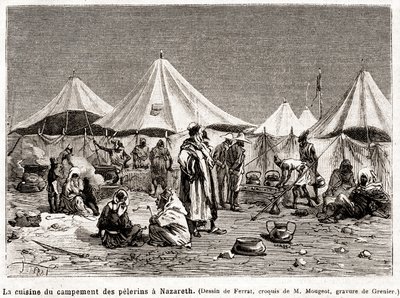 Boetedoening Pelgrimstocht naar de Heilige Plaatsen van 25 april tot 8 juni 1882 (gravure) door French School