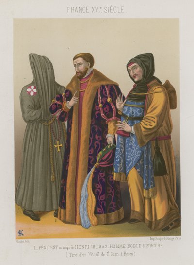 Boeteling in de tijd van Hendrik III met een edelman en priester door French School