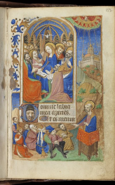 Pinksteren en een preekscène, Getijdenboek (Gebruik van Parijs) door French School
