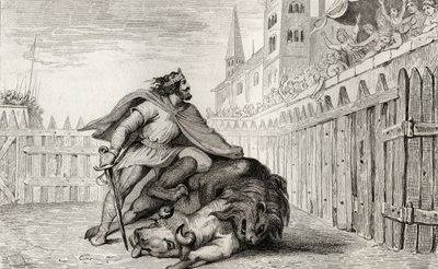 Pepijn III (714-68) de Korte met de leeuw en de stier, uit 
