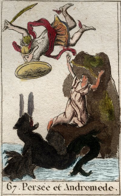 Voorstelling van Perseus die Andromeda komt redden, geketend aan een rots. Uit 