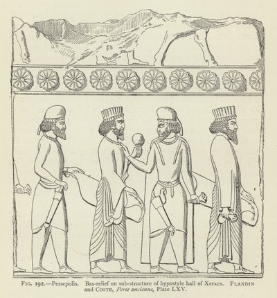 Persepolis, bas-reliëf op onderbouw van hypostyle hal van Xerxes door French School