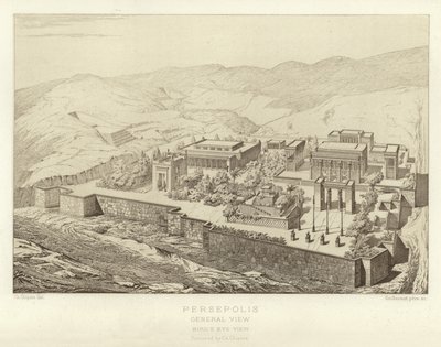 Persepolis, algemeen overzicht, vogelperspectief, gerestaureerd door Ch Chipiez door French School