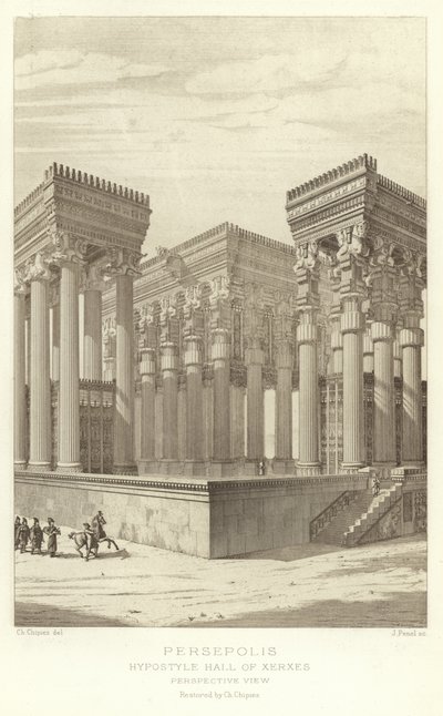 Persepolis, Hypostyle Hal van Xerxes, Perspectief, gerestaureerd door Ch Chipiez door French School