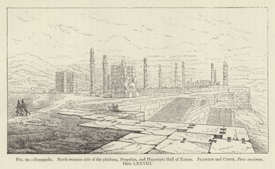 Persepolis, noordwestelijke zijde van het platform, Propylaea en Hypostyle Hal van Xerxes door French School