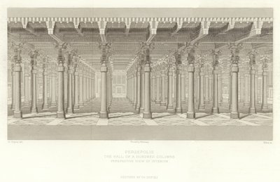 Persepolis, de Hal van Honderd Zuilen, perspectiefweergave van interieur, gerestaureerd door Ch Chipiez door French School