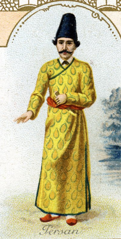 Perzische man. Uitgave de Parijse lithografie, eind 19e eeuw. Serie van 25 reclamechromos voor de Dijon fabriek van Biscuits Pernot, opgericht in 1869. Detail van de personages in traditionele kleding door French School