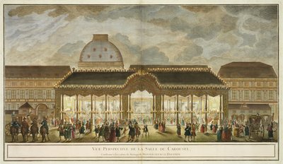 Perspectief Zicht op de Carrouselkamer, gebouwd voor de gelegenheid van het huwelijk van Monseigneur Le Dauphin, gegraveerd door Oubrier door French School