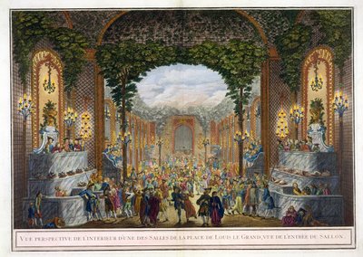 Perspectief Zicht op het Interieur van een van de kamers van de Place de Louis le Grand, Zicht op de ingang van de Salon door French School