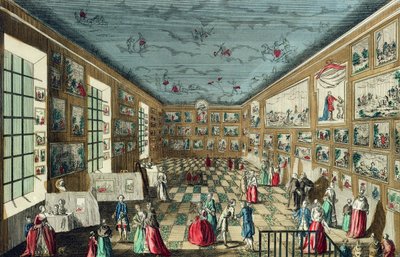 Perspectiefweergave van de salon van de Koninklijke Academie voor Schilderkunst en Beeldhouwkunst in het Louvre, Parijs door French School