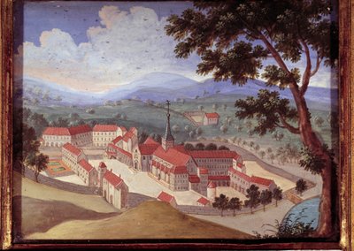 Perspectiefzicht op de abdij van Port Royal des Champs. Anoniem schilderij uit de 18e eeuw. Port Royal, Musée Des Granges door French School
