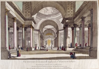 Perspectief van het interieur van de kerk van Sainte Geneviève in Parijs door French School