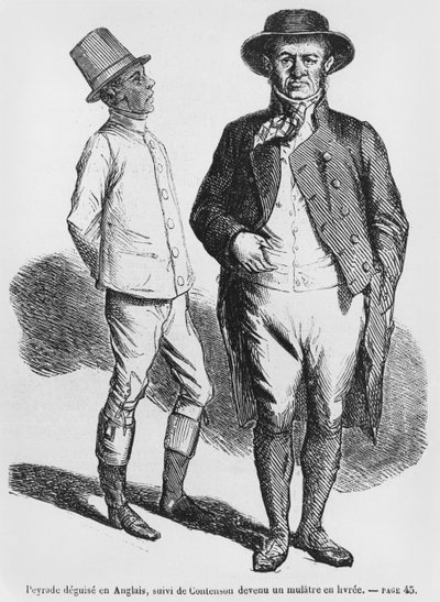 Peyrade vermomd als Engelsman en Contenson als mulattoknecht, illustratie uit Splendeurs et Miseres des Courtisanes door Honore de Balzac, gepubliceerd 1867 door French School