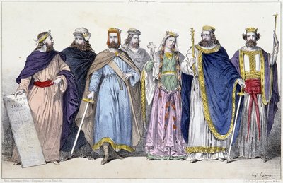 Pharamond, Clodion, Merovee, Childeric, Clotilde, Clovis I en Childebert I - in La monarchie française en estampes door French School