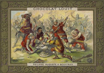 Filips Augustus van Frankrijk van zijn paard geworpen bij de Slag van Bouvines, 1214 door French School