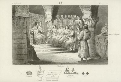 Filips V van Frankrijk en de Staten-Generaal verwerpen de aanspraak op de troon van Johanna II van Navarra, ca. 1317 door French School