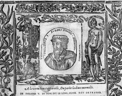 Filips V, de Lange, portret gegraveerd in medaillon door French School