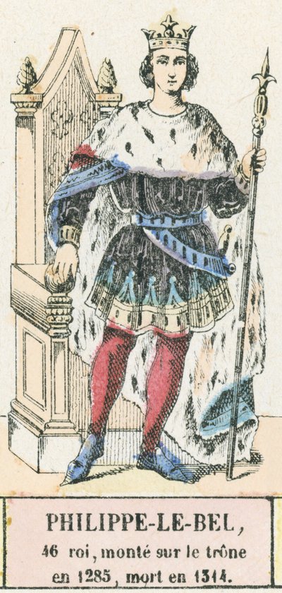Filips de Schone, 46e koning, besteeg de troon in 1285, stierf in 1314 door French School