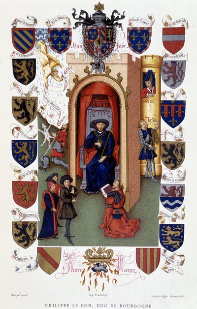 Filips de Goede, Hertog van Bourgondië ontvangt de toewijding van een boek (wapenschild) door French School