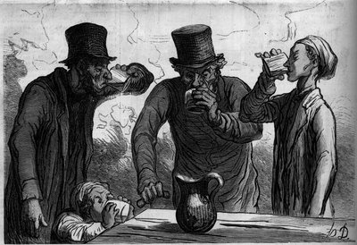 Fysiologie van de drinker: de vier leeftijden. Cartoon door Honoré Daumier. Gravure in 