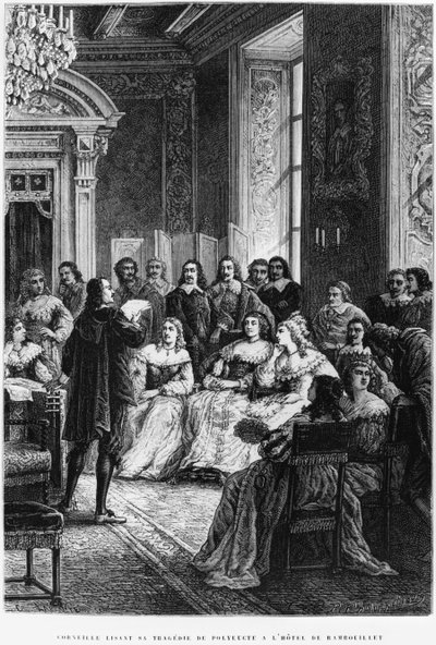 Pierre Corneille (1606-84) leest Polyeucte in het Hotel de Rambouillet, ca. 1880 door French School
