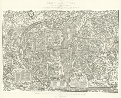 Plattegrond van Parijs, onder het Regeer van Hendrik II door Olivier Truschet en Germain Hoyau door French School