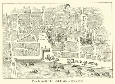Plattegrond van de wijk van het stadhuis van 1675 tot 1778 door French School