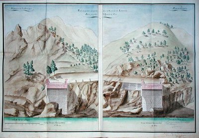 Plan voor de bouw van een stenen brug over de Liamone-rivier in Corsica door French School