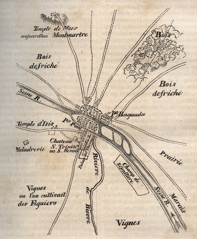 Plan van Parijs onder de Merovingen - Gravure in 