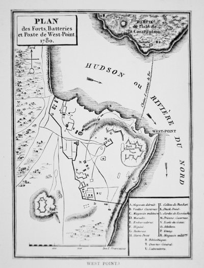 Plan van West Point, het sleutel fort dat Benedict Arnold aan de Britten wilde overdragen tijdens de Onafhankelijkheidsoorlog door French School