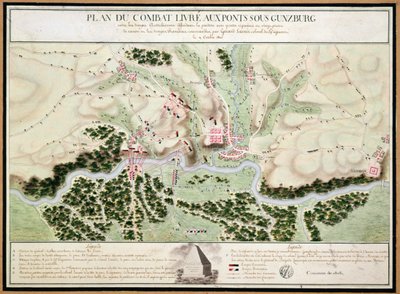 Plan van gebeurtenissen bij de Slag bij Gunzburg tussen Oostenrijkse en Franse troepen in 1805, 1808 door French School