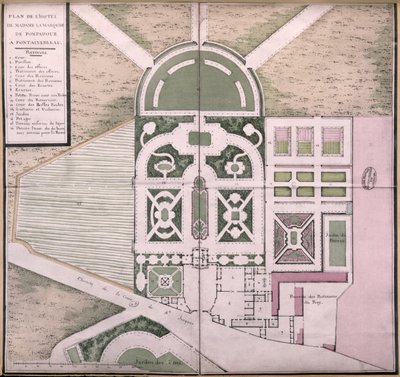 Plan van het hotel van Madame de Pompadour in Fontainebleau door French School