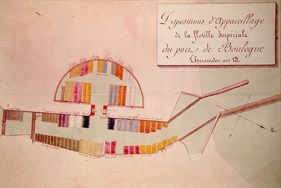 Plan van de Keizerlijke Vloot in de haven van Boulogne op 17 januari 1804 door French School
