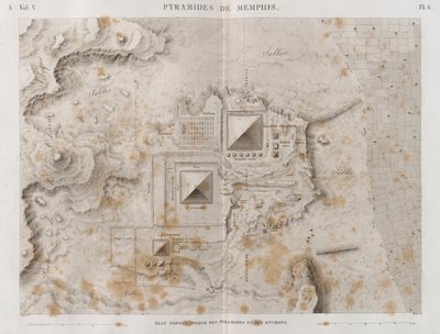 Plan van de Piramides van Memphis en de omliggende omgeving door French School