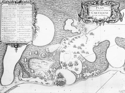 Plan van de stad en haven van Cartagena, Colombia, in 1697 door French School