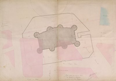 Plan met de perimeterlijnen van de Bastille, 1830 door French School
