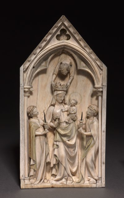 Plaquette: De Maagd en Kind met Engelen, Parijs, ca. 1320-1330 door French School