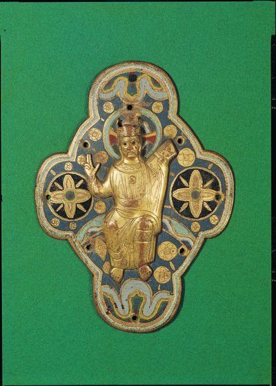 Plaque met God die zegent (goud & email) door French School