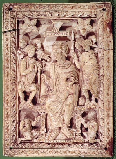 Plaquette met koning David op de troon, uit Reims, 9e-10e eeuw door French School