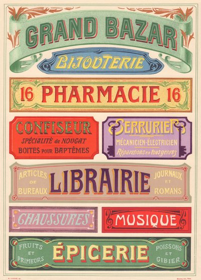 Bord 18: Signagemodellen voor Art Nouveau letter schilder door French School