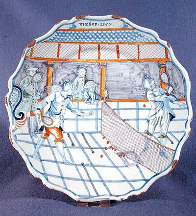 Bord beschilderd met een tennisscène door French School