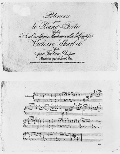Polonaise voor pianoforte, opgedragen aan Gravin Victoire Skarbek, geschreven door Frederic Chopin (1810-49) op 8-jarige leeftijd door French School