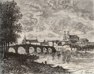 Pont-a-Mousson - Meurthe-et-Moselle - gravure in La France illustree: geographie, histoire, administratie statistique door V.-A. Malt-Brown, 1884 door French School