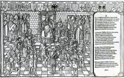 Paus Urbanus II voorzit de Raad van Clermont in 1095 door French School